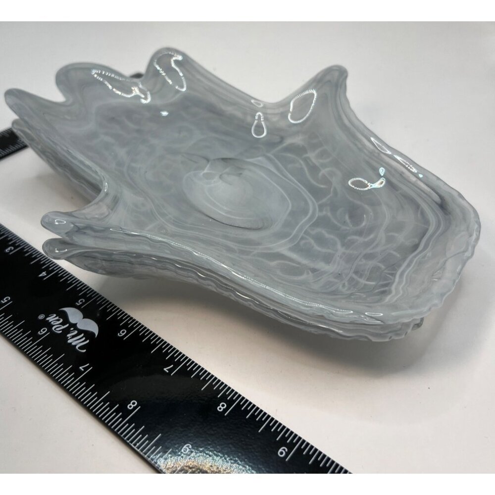 2 Gray and White Glass Swirl Stacking Dishes